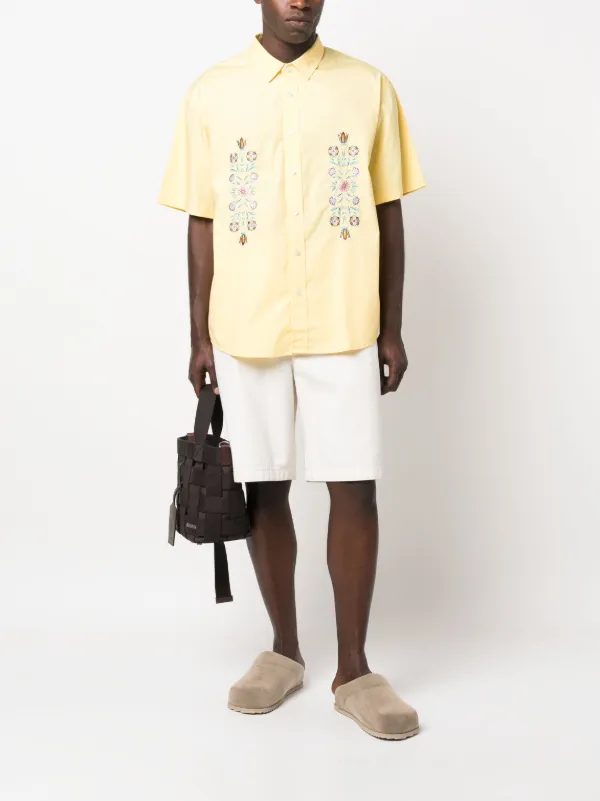 Drôle De Monsieur flower-embroidery Cotton Shirt | Yellow