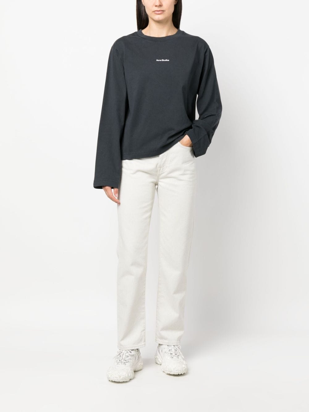 Acne Studios logo-print long-sleeve jersey top - Zwart