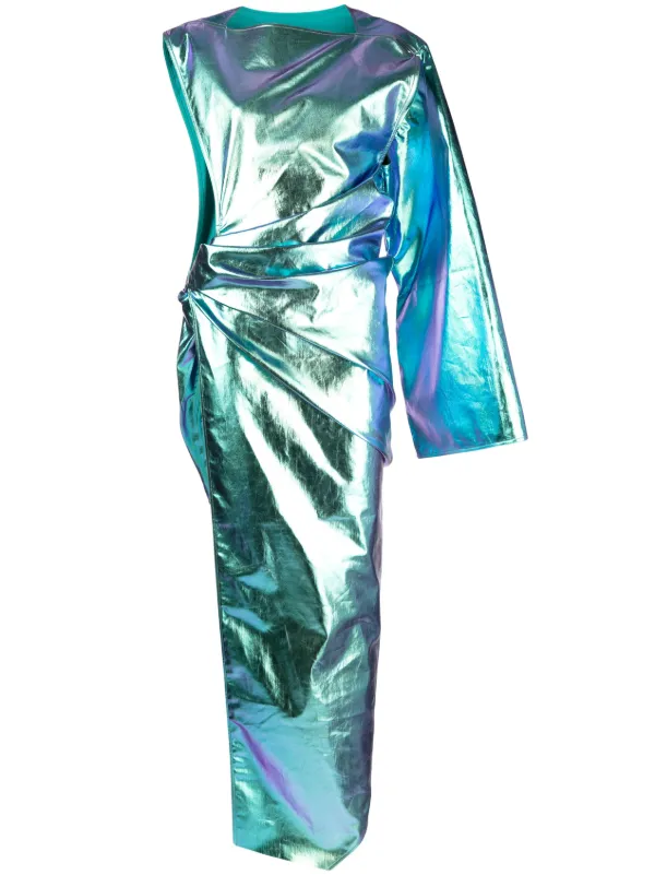 blue holographic dress Marc Defang 8068 Size 6 Blue Sequin One Shoulder Ballgown Formal Dress Pageant Prom Gown main image 1