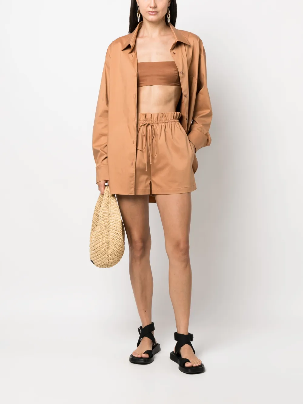 THE ANDAMANE square-neck cotton crop top - Bruin