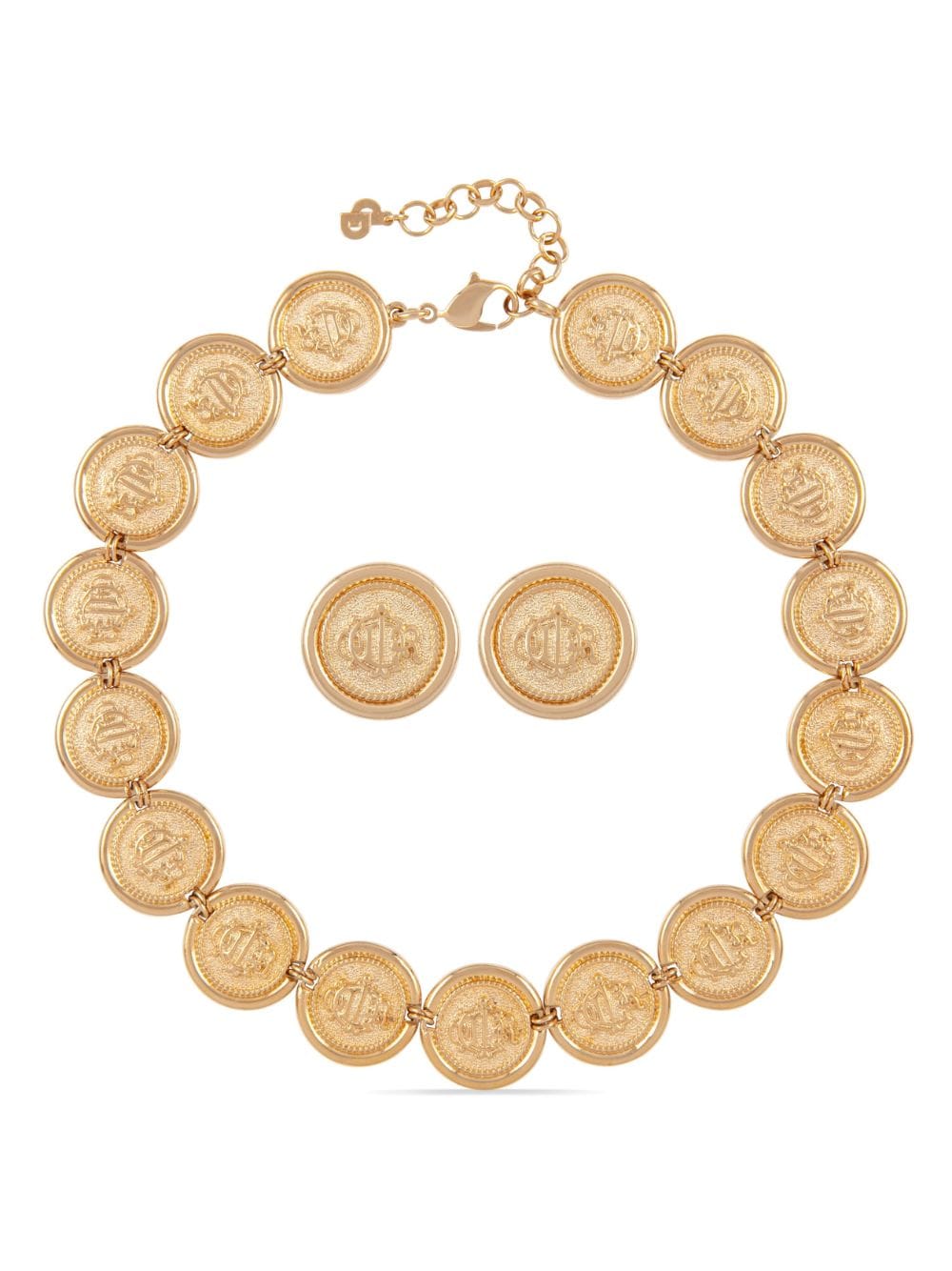 Pre-owned Dior Logo徽章项链和耳环吊饰套装（1980年代典藏款） In Gold