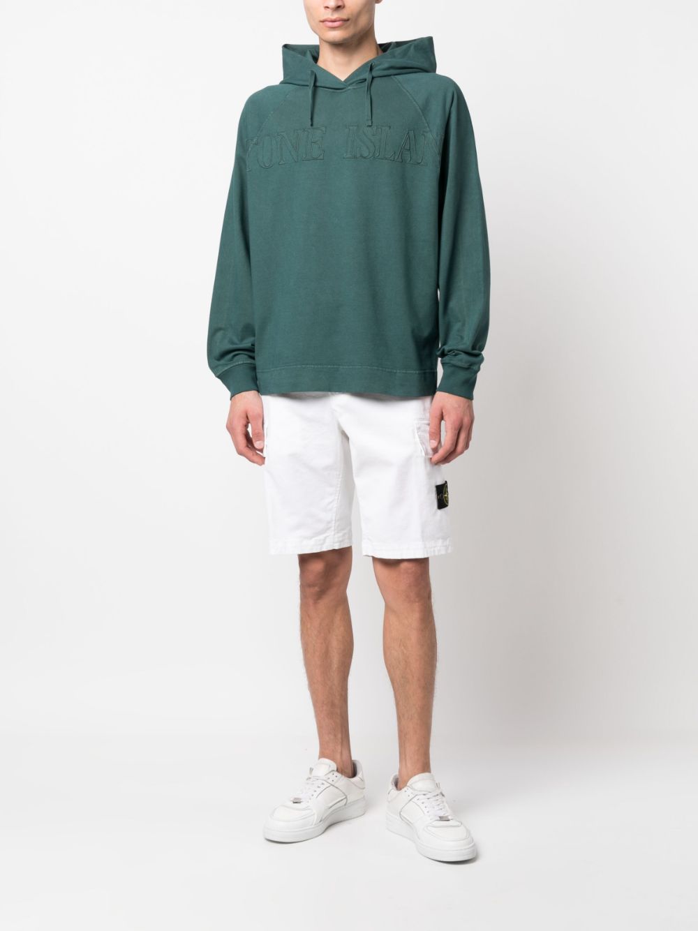 Stone Island logo-embroidered cotton hoodie - Groen