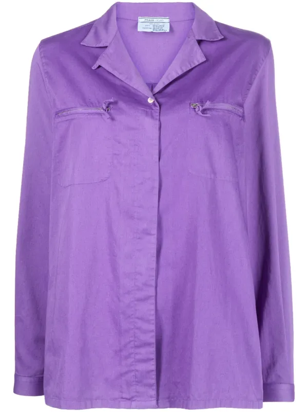 トップス PRADA 2000s archive long T-shirt purple Prada Pre-Owned 2000s zip-detail Cotton Shirt | Purple