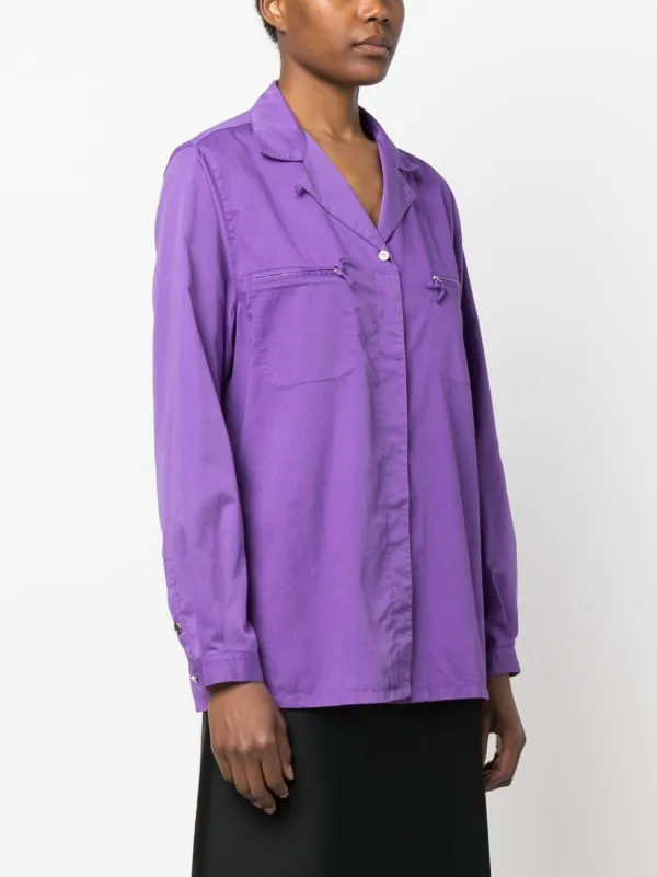 トップス PRADA 2000s archive long T-shirt purple Prada Pre-Owned 2000s zip-detail Cotton Shirt | Purple