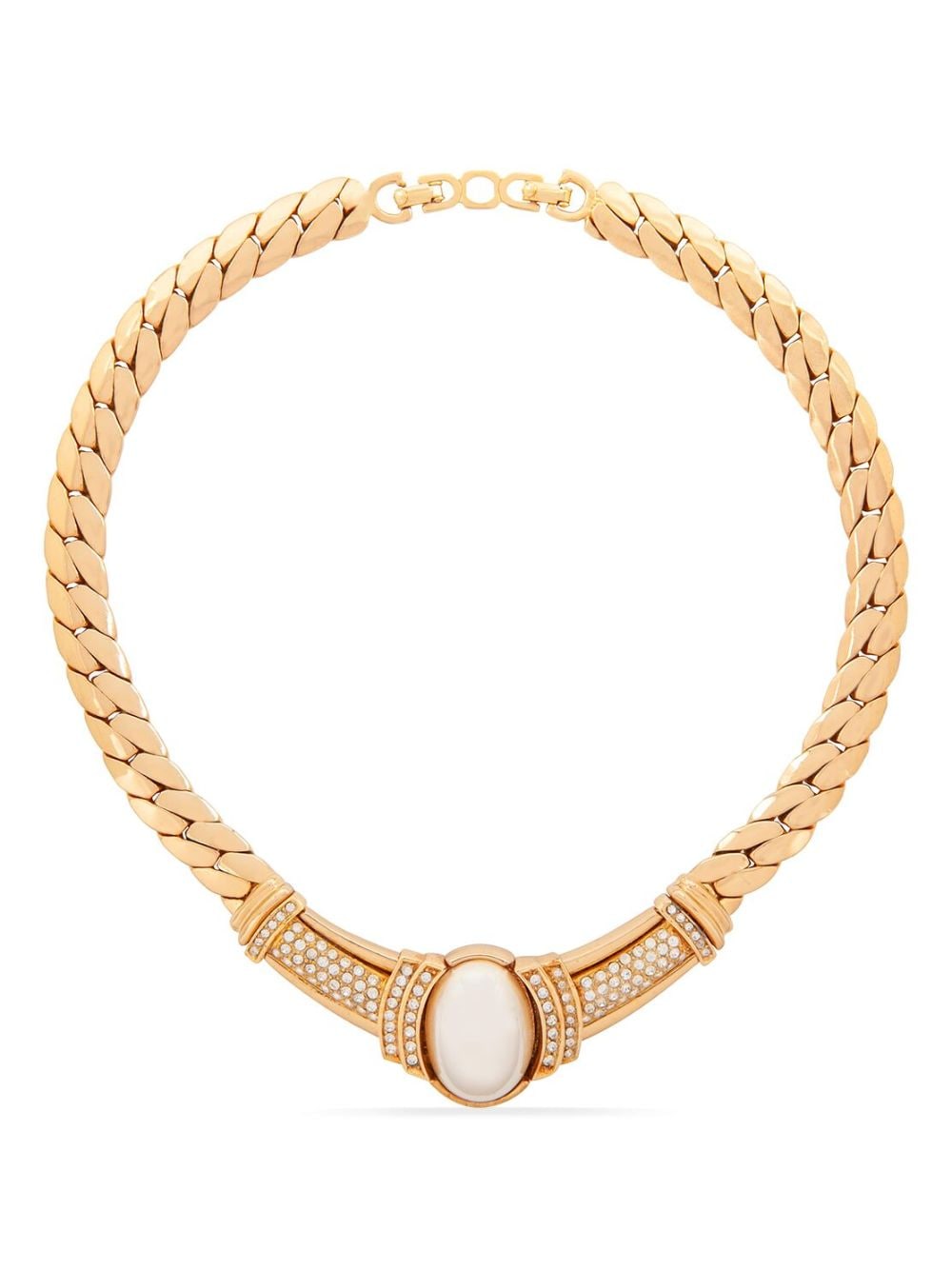 Pre-owned Dior 1980s  Faux-pearl Crystal-embellished Necklace In Gold