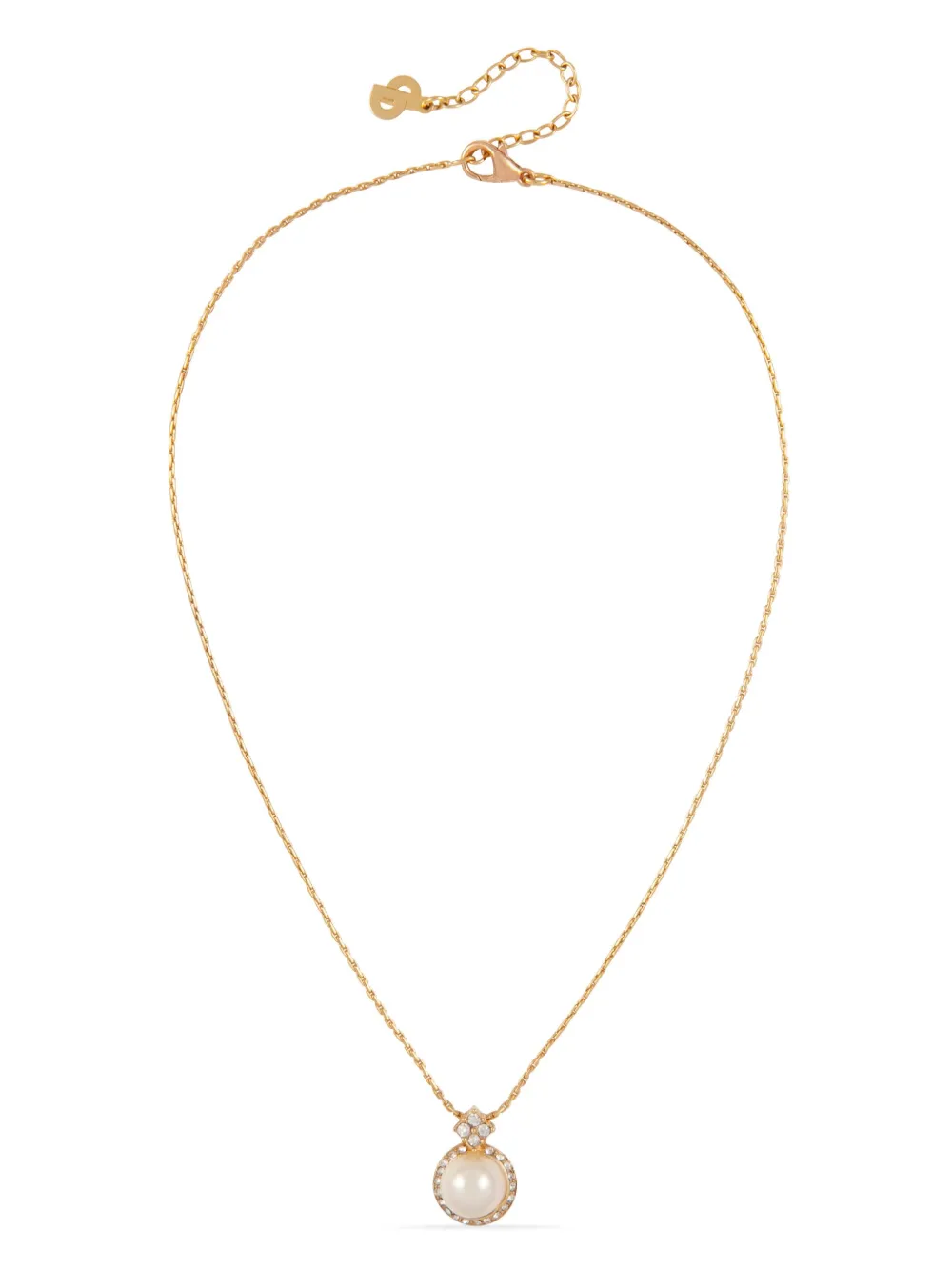 Christian Dior Pre-Owned 1980s faux-pearl crystal-embellished pendant necklace | Gold | Image 1