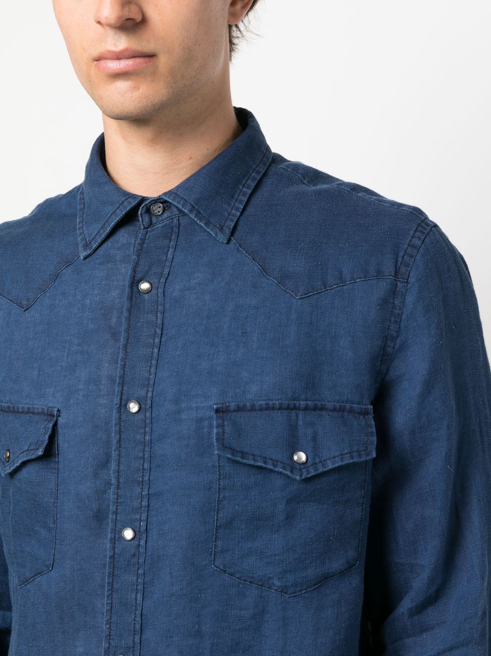 Shop Jacob Cohen Long-sleeve Linen Shirt In Blue