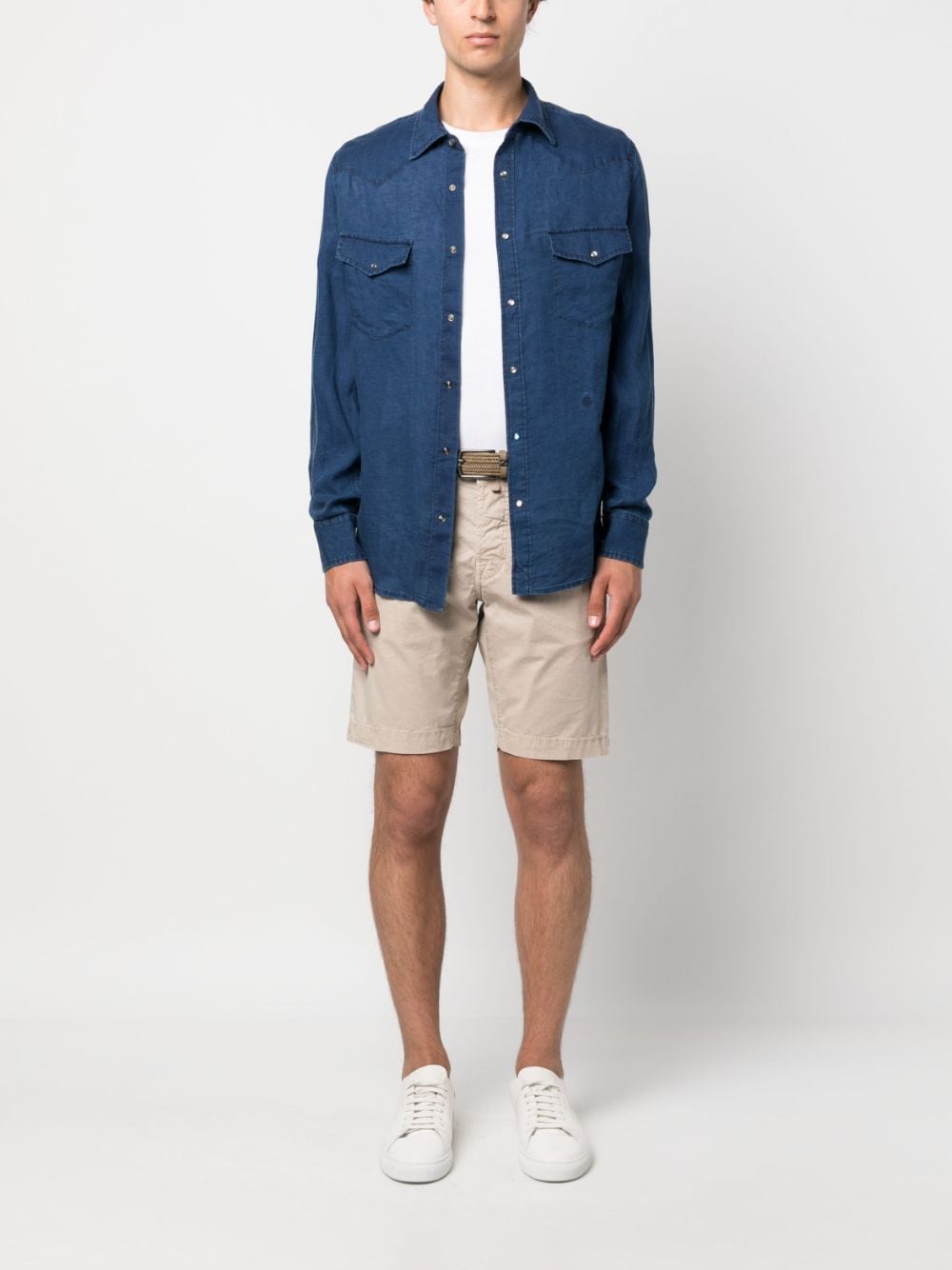 Shop Jacob Cohen Long-sleeve Linen Shirt In Blue