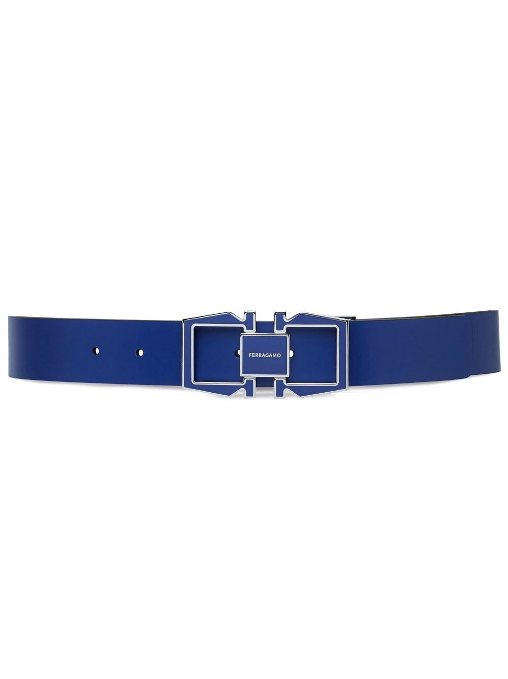 Ferragamo Enamelled Logo-buckle Belt In Blue