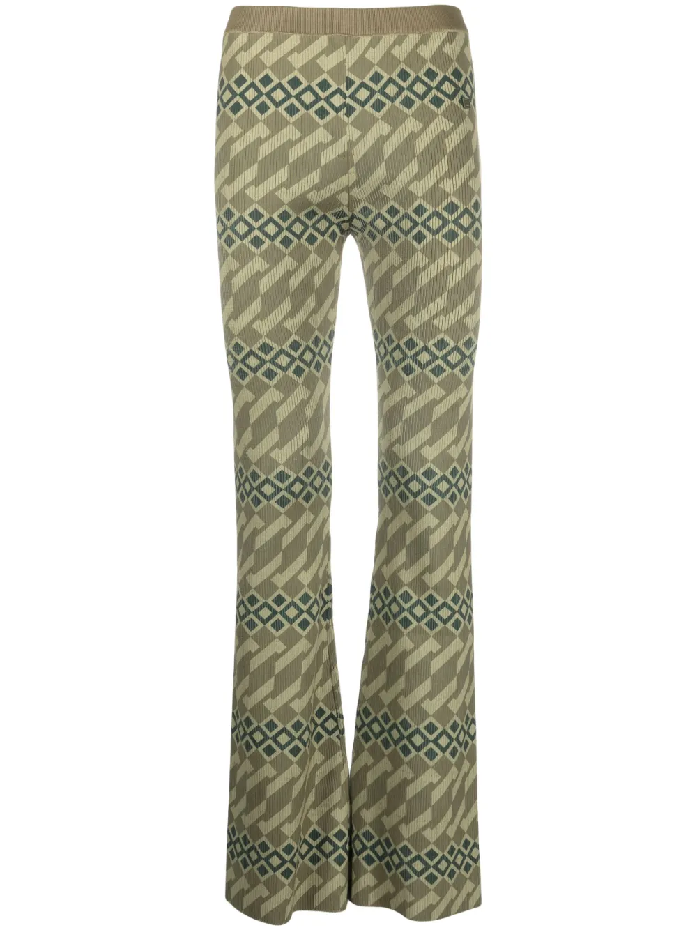 Acne Studios Geometric-print Straight-leg Trousers In Green