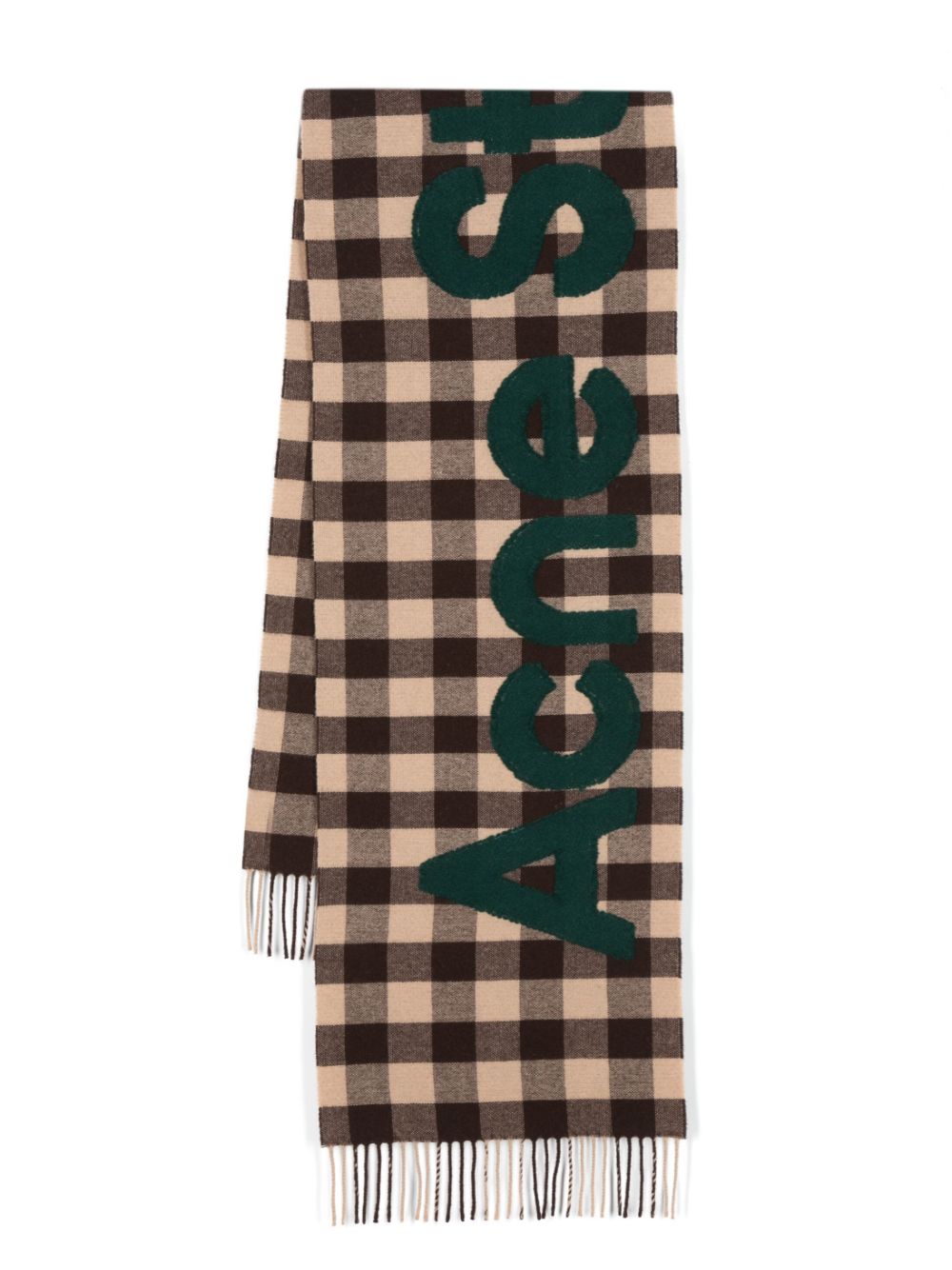 Shop Acne Studios Logo-patch Checked Wool Scarf In Brown