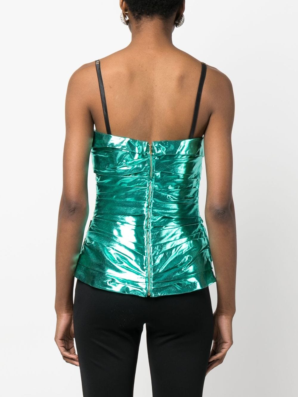 Pre-owned Dolce & Gabbana 2000s Metallic Ruched Top In Green