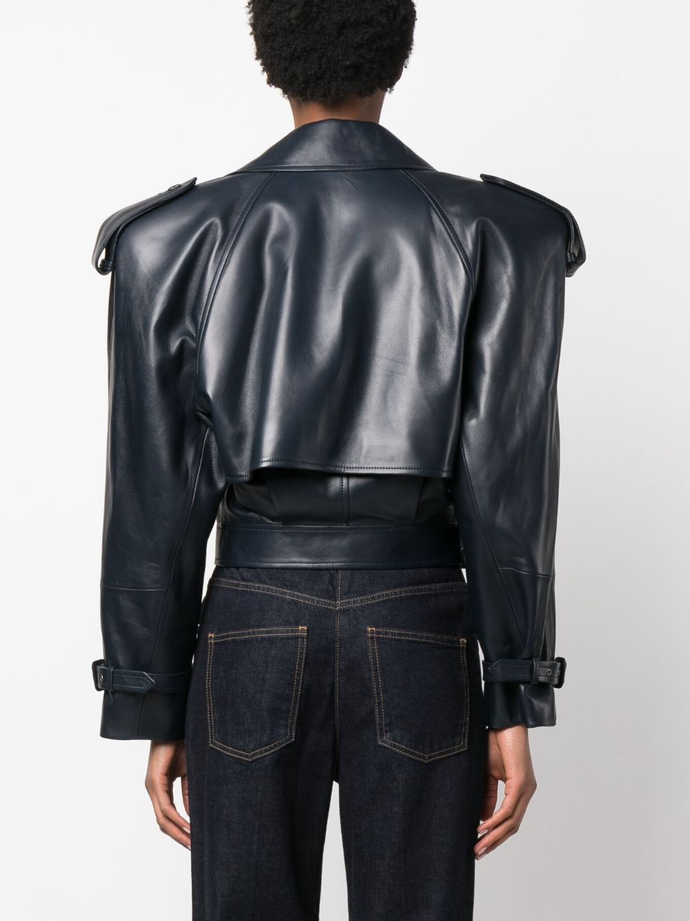 Shop Saint Laurent Cropped Leather Jacket In Blau
