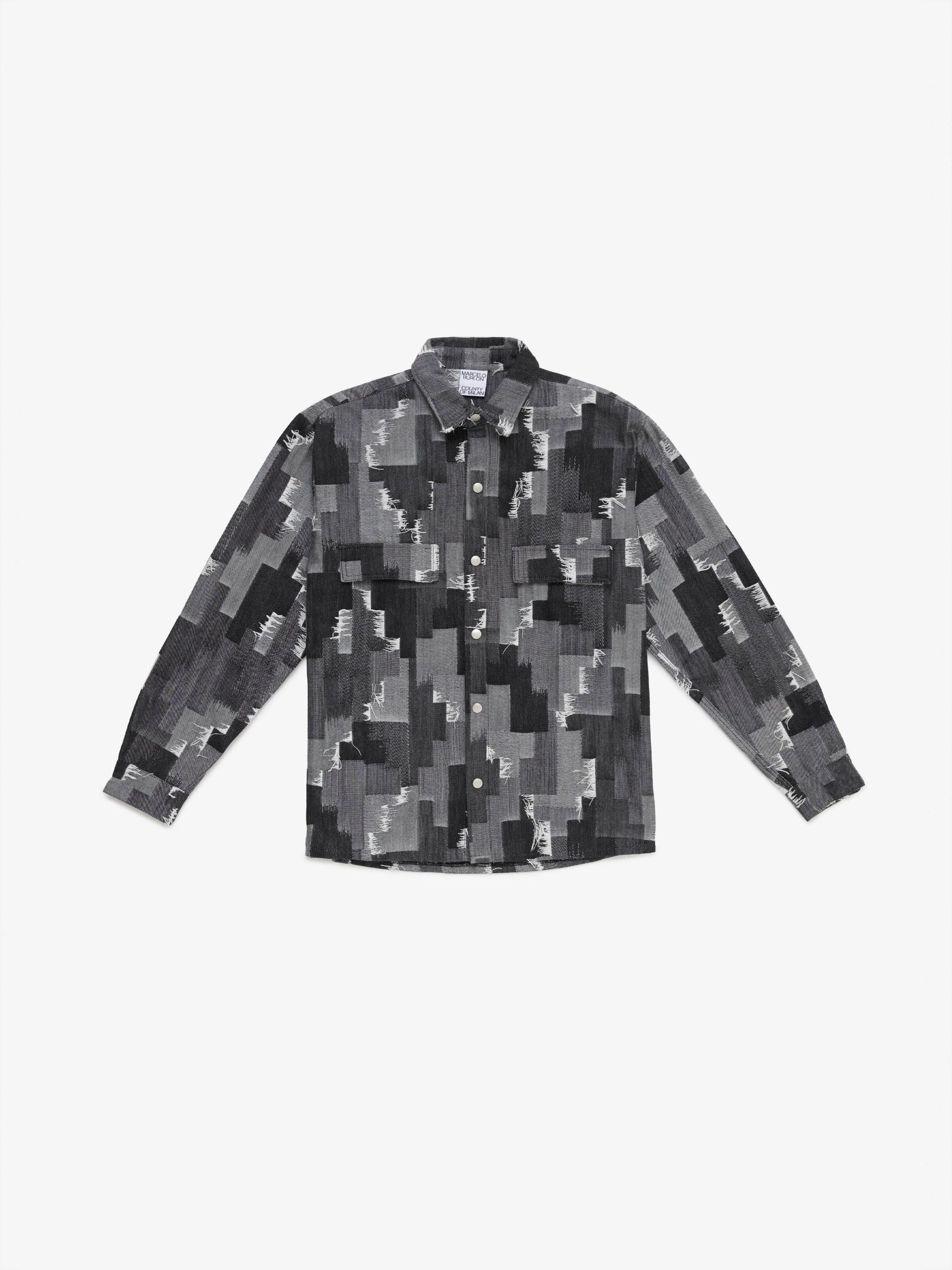 Cross-print shirt from Marcelo Burlon County of Milan featuring black/grey, cross print, spread collar, front button fastening, long sleeves, buttoned cuffs, two chest flap pockets and straight hem.