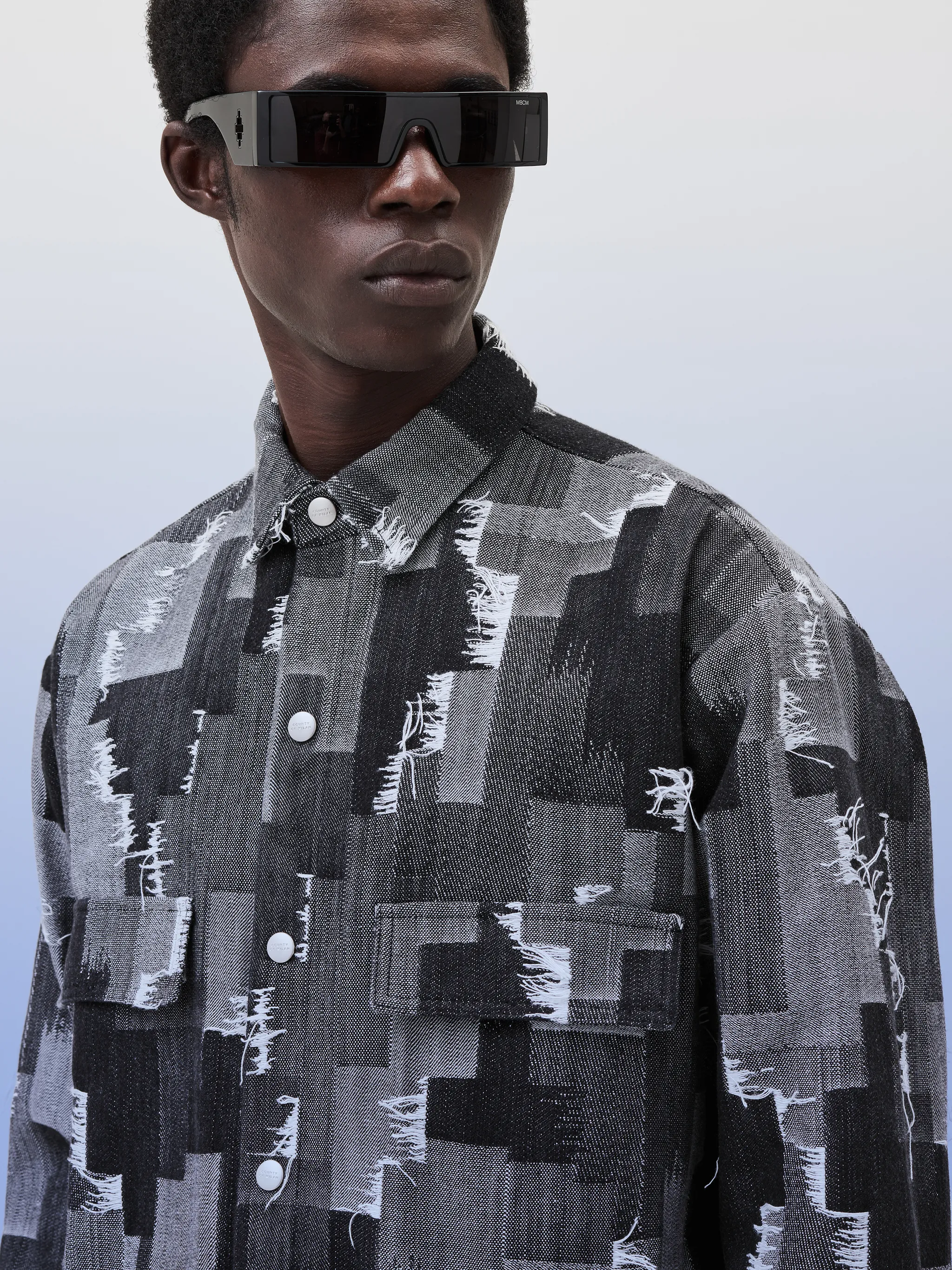 Cross-print shirt from Marcelo Burlon County of Milan featuring black/grey, cross print, spread collar, front button fastening, long sleeves, buttoned cuffs, two chest flap pockets and straight hem.