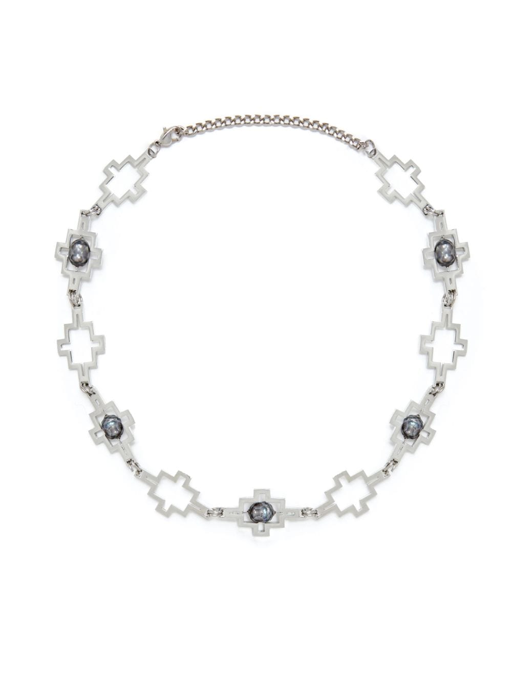 Marcelo Burlon County Of Milan Cross-motif Faux-pearl Chain Necklace In Silver