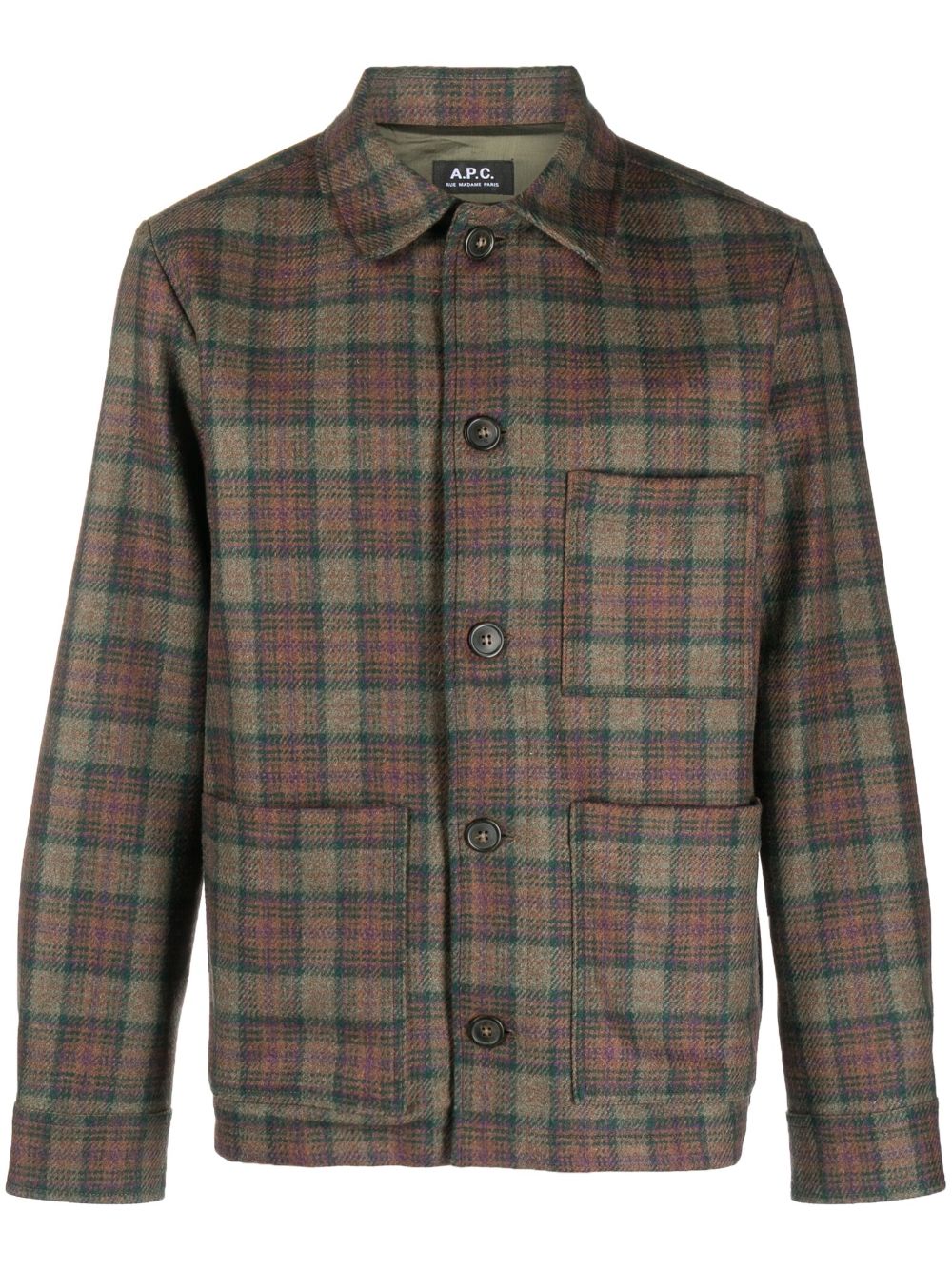 Shop Apc Checked Shirt Jacket In Brown