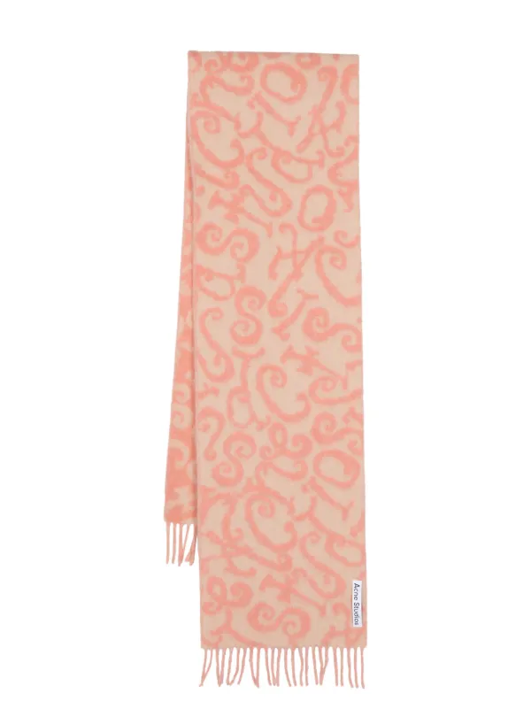 Acne Studios Abstract-pattern Fringed Scarf in Pink