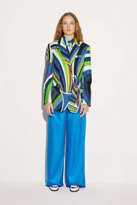 Iride-Print Silk-Twill Wrap Blazer