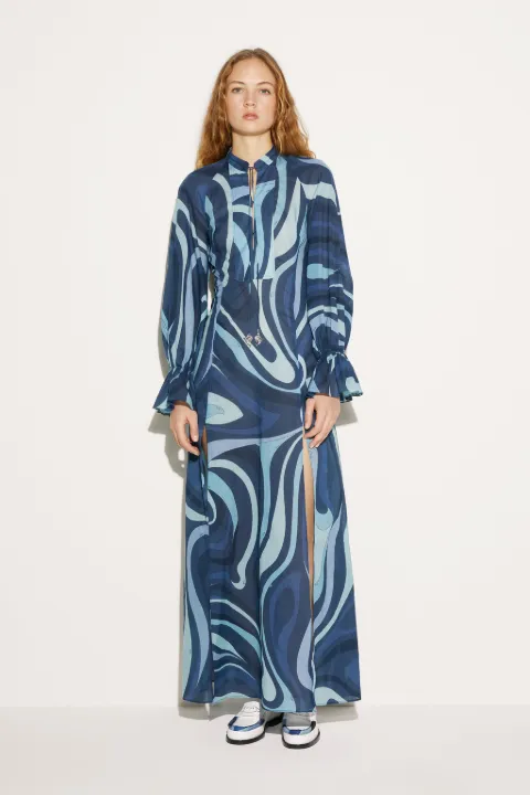 Marmo-Print Long Dress