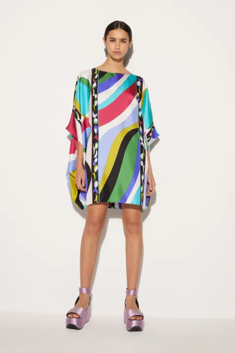 Pesci-Print Silk Kaftan Dress
