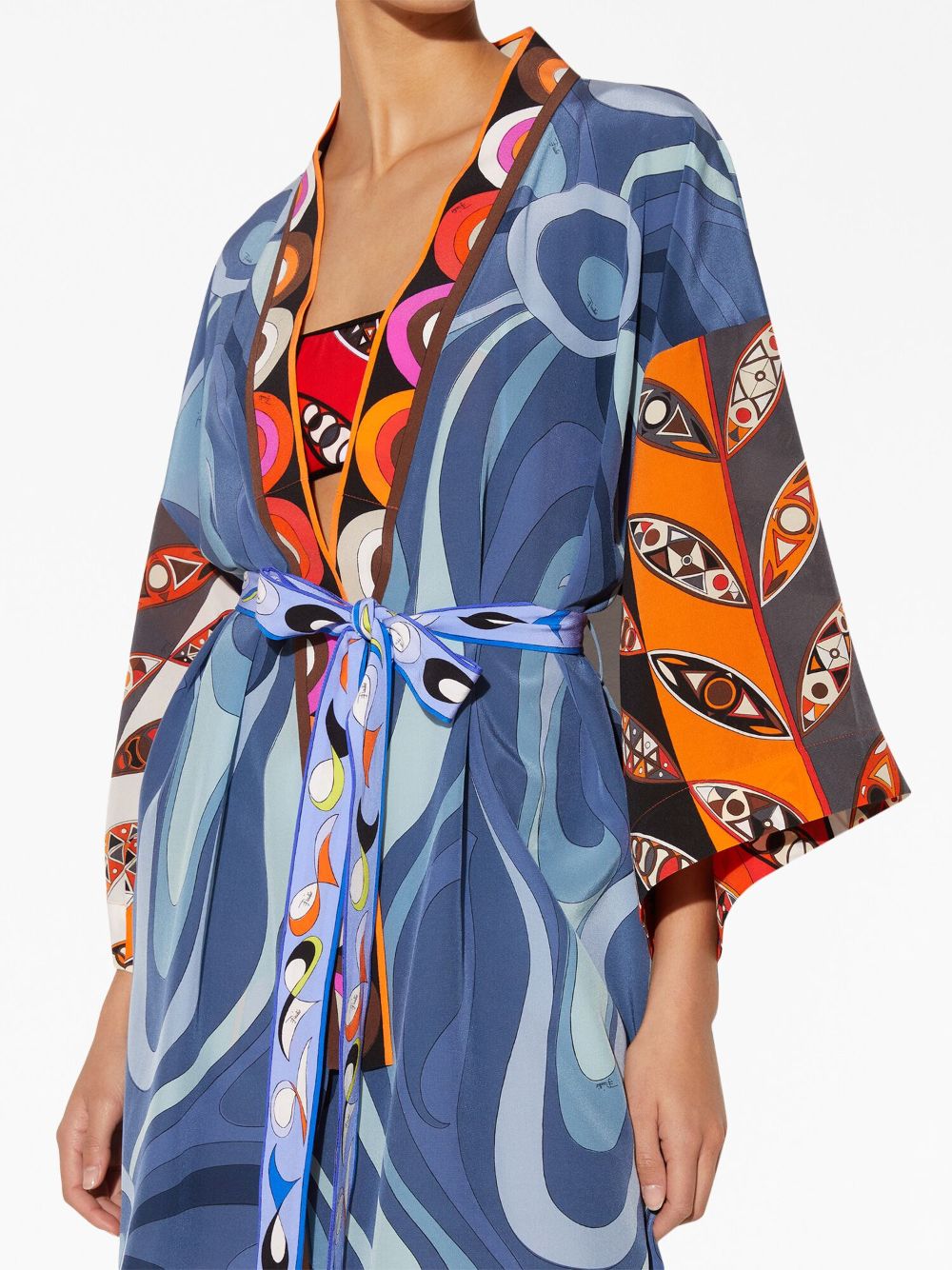 Shop Pucci Graphic-print Silk Robe Minidress In Blue