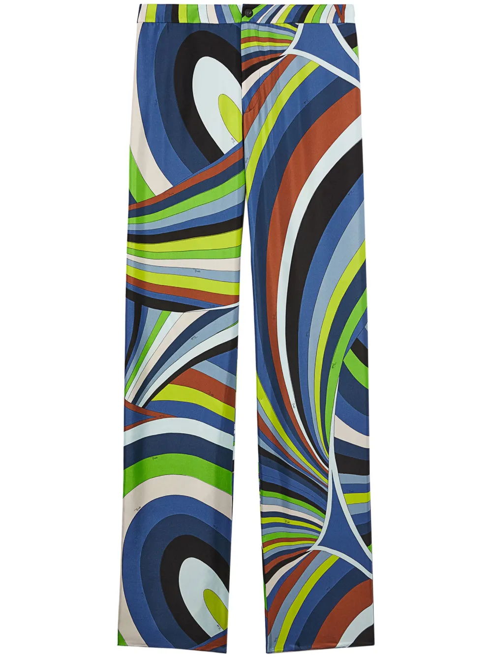 wave-print silk high-waist trousers