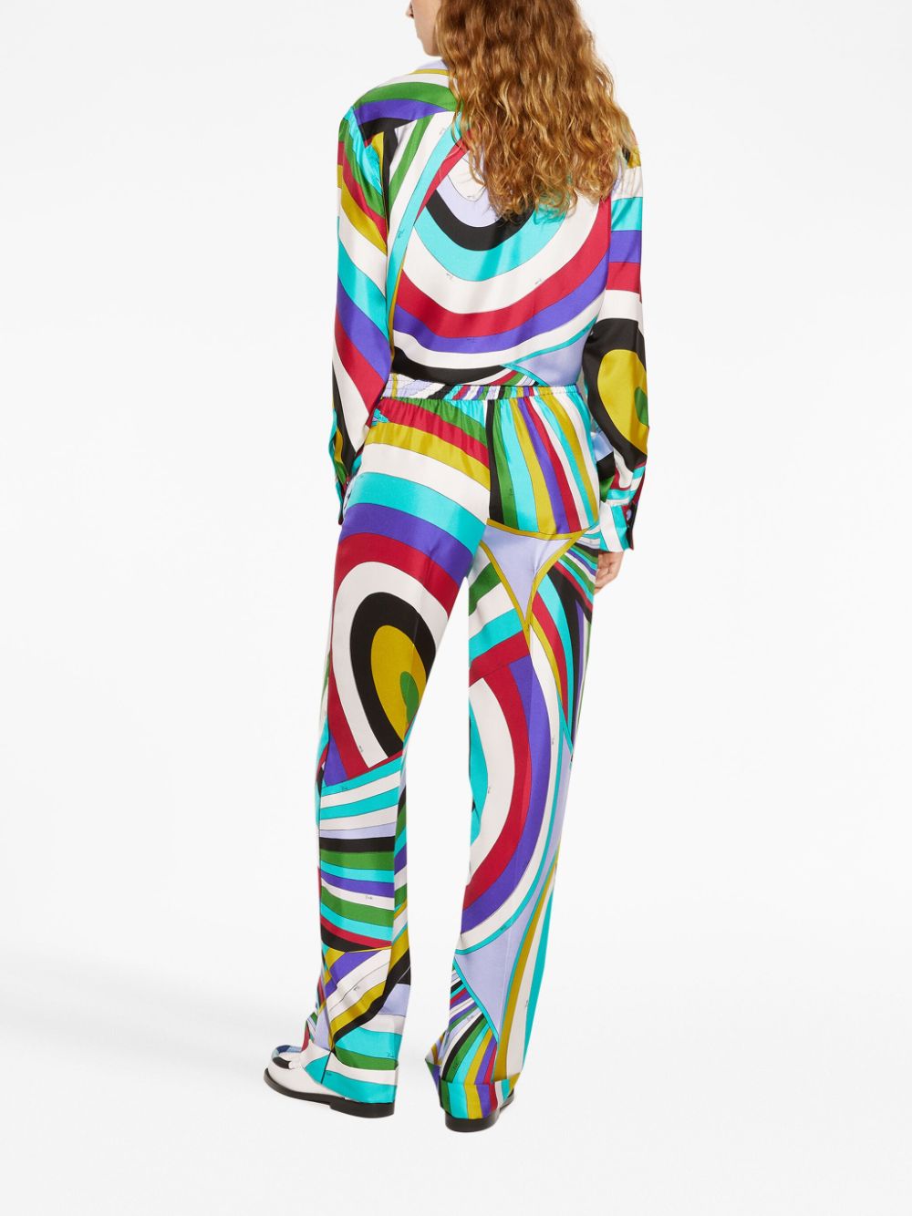 Shop Pucci Logo-print Silk Flared Trousers In Blue