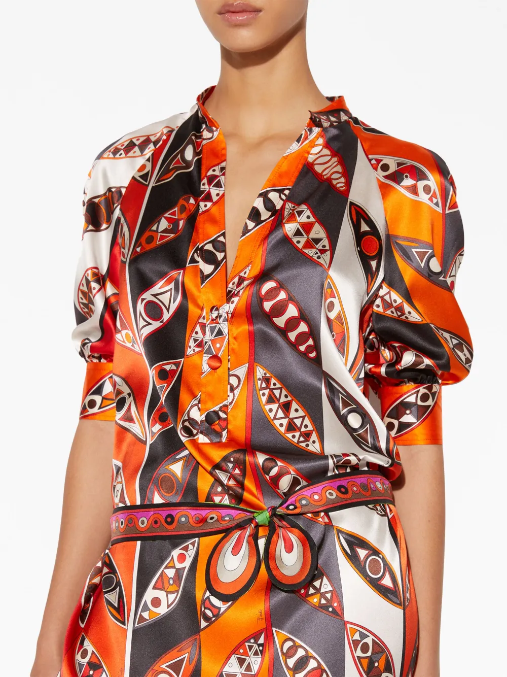 PUCCI Girandole-print Shirt Minidress in Orange, view 5