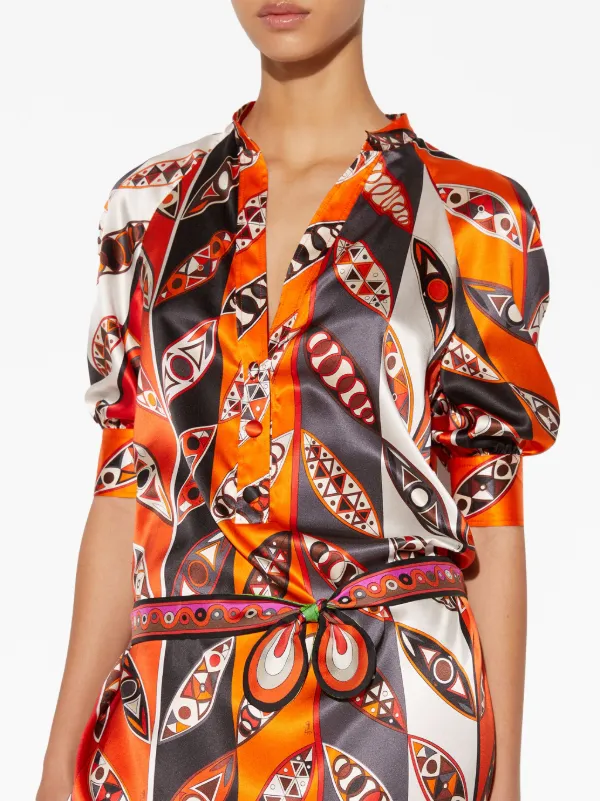 open lace back dress Emilio Pucci // Orange & Pink Abstract Print Dress  VSP Consignment
