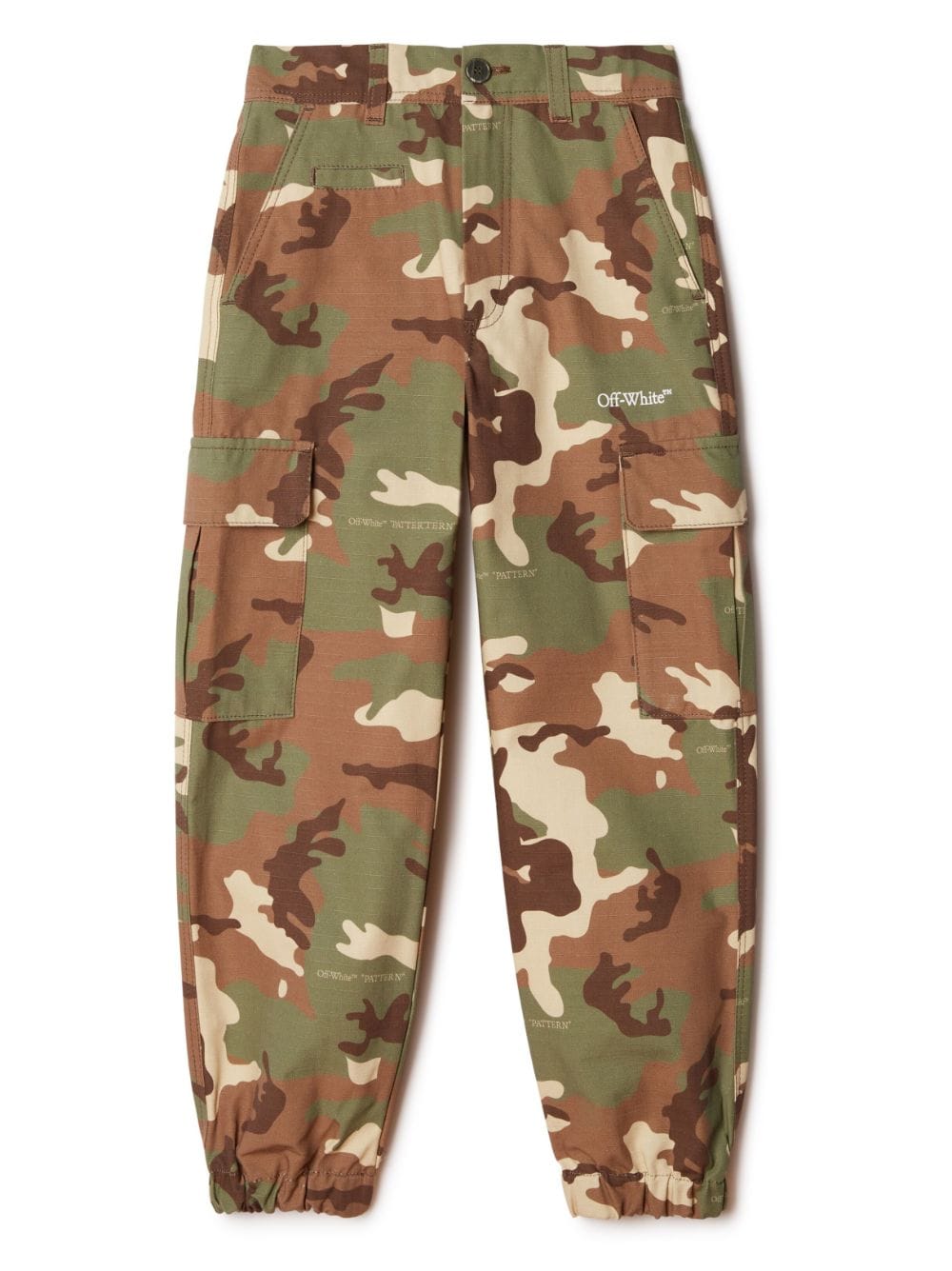 Off-white Kids' Diag-stripe Camouflage-print Trousers In Military White