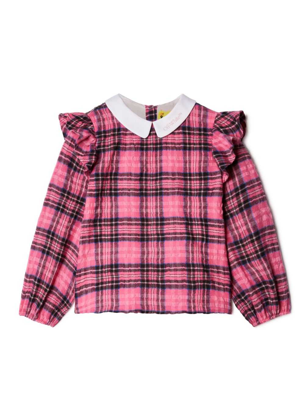 Off-white Kids' Bookish Checked Ruffled Blouse In Pink