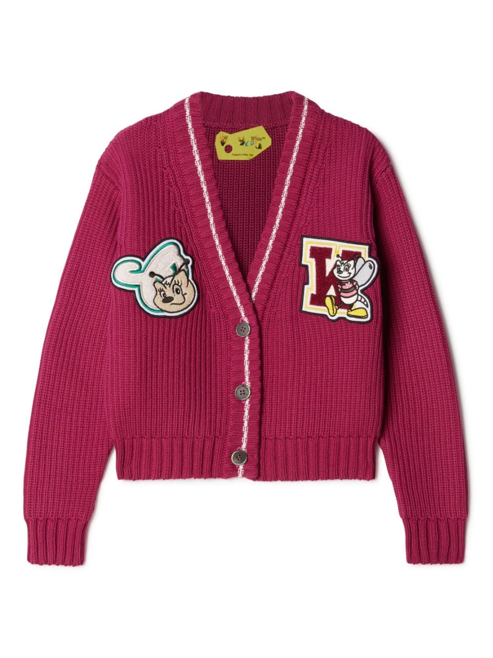 Off-white Kids' Bee-motif Ribbed-knit Cardigan In Red