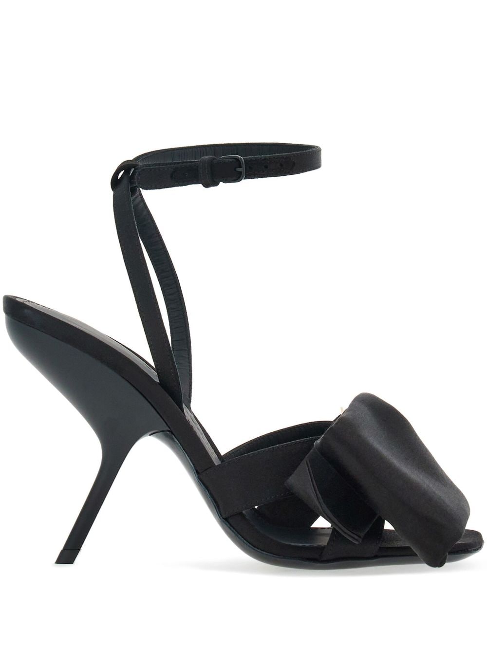 Ferragamo Asymmetric-bow Satin Sandals In Black