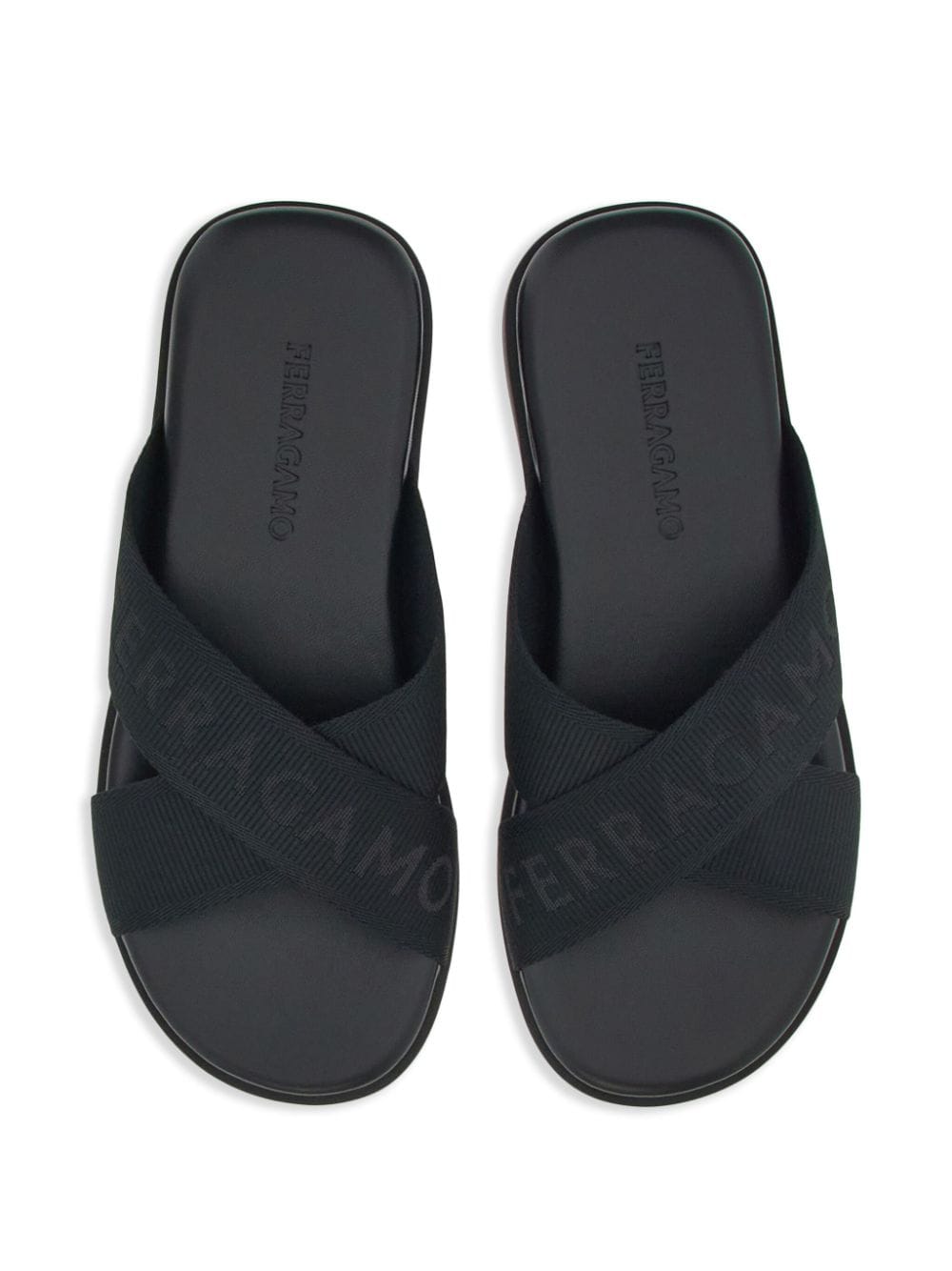Shop Ferragamo Embroidered-logo Crossover-strap Sandals In Black