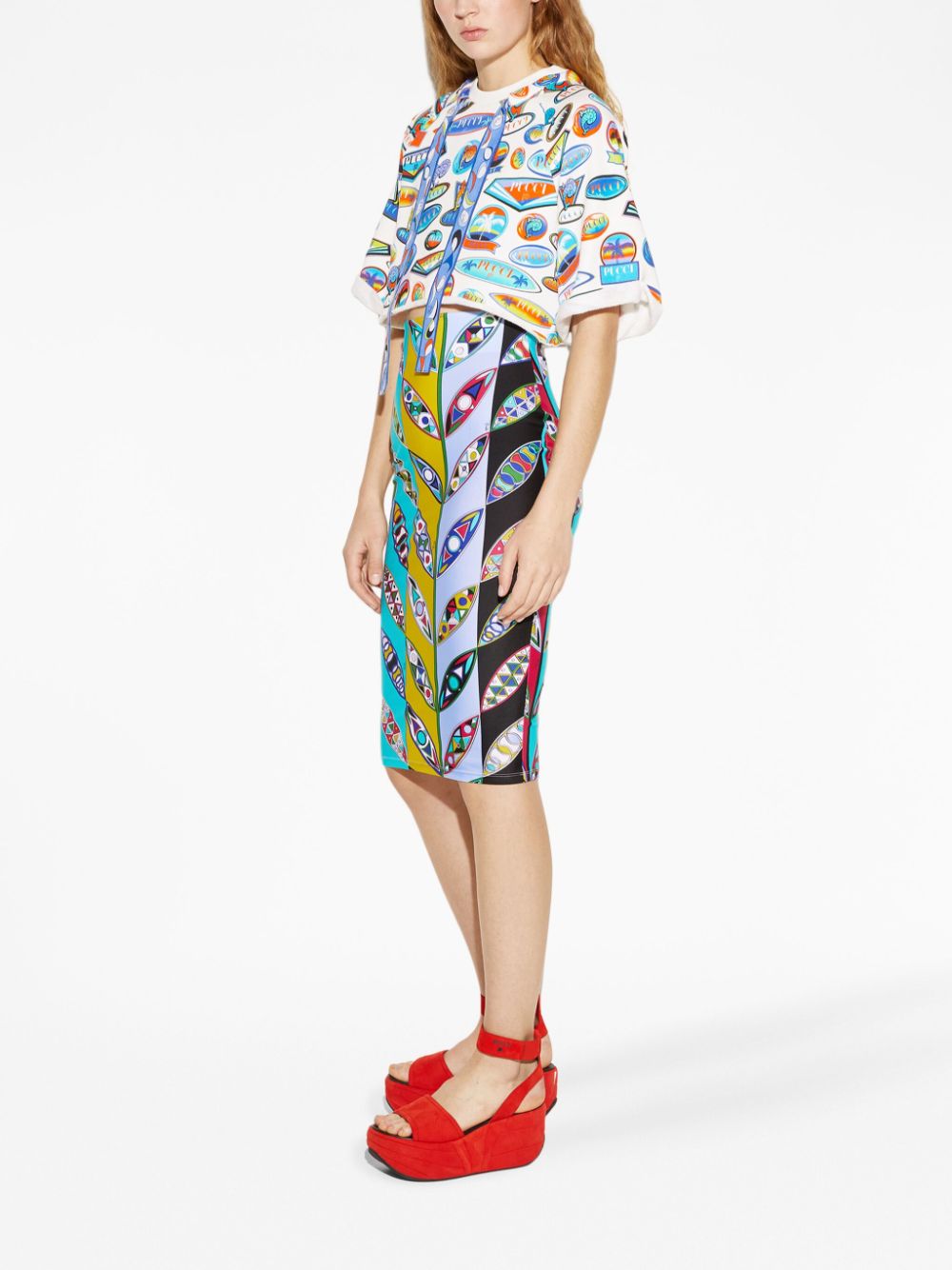 Shop Pucci Graphic-print High-waisted Skirt In Multicolour