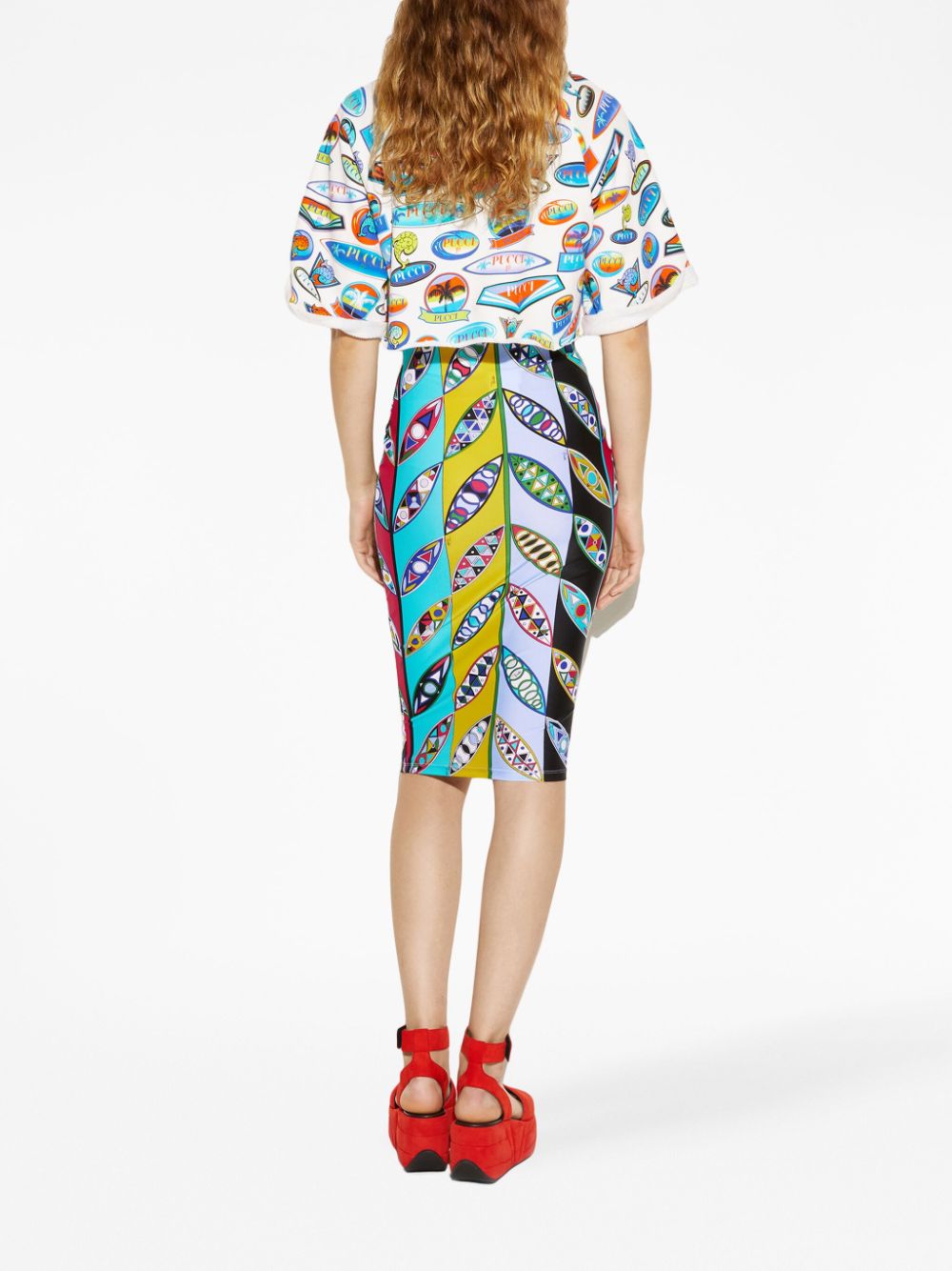 Shop Pucci Graphic-print High-waisted Skirt In Multicolour