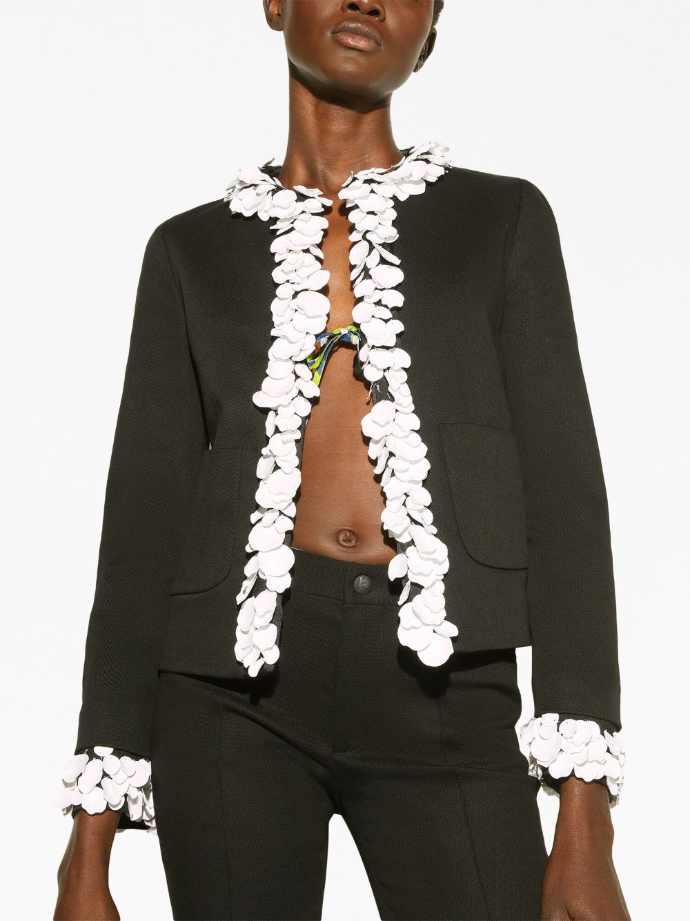 Shop Pucci Floral-appliqué Cotton Jacket In Black