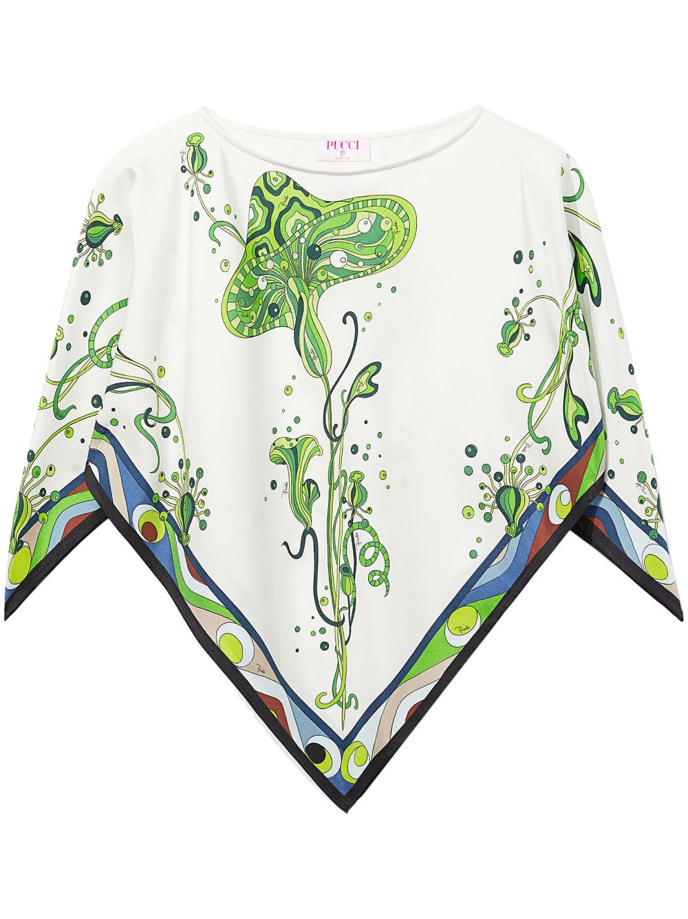 Shop Pucci Asymmetric Graphic-print Silk Blouse In White