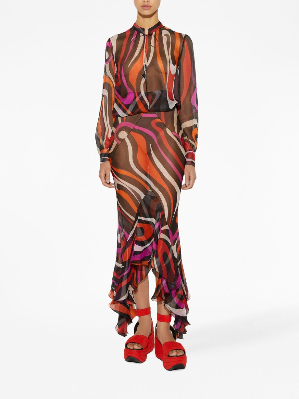 Image 2 of PUCCI Marmo-print asymmetric silk skirt