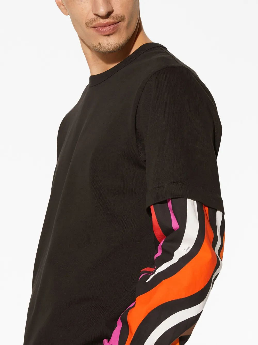 Pucci Pesci-print Layered Cotton T-shirt In Schwarz