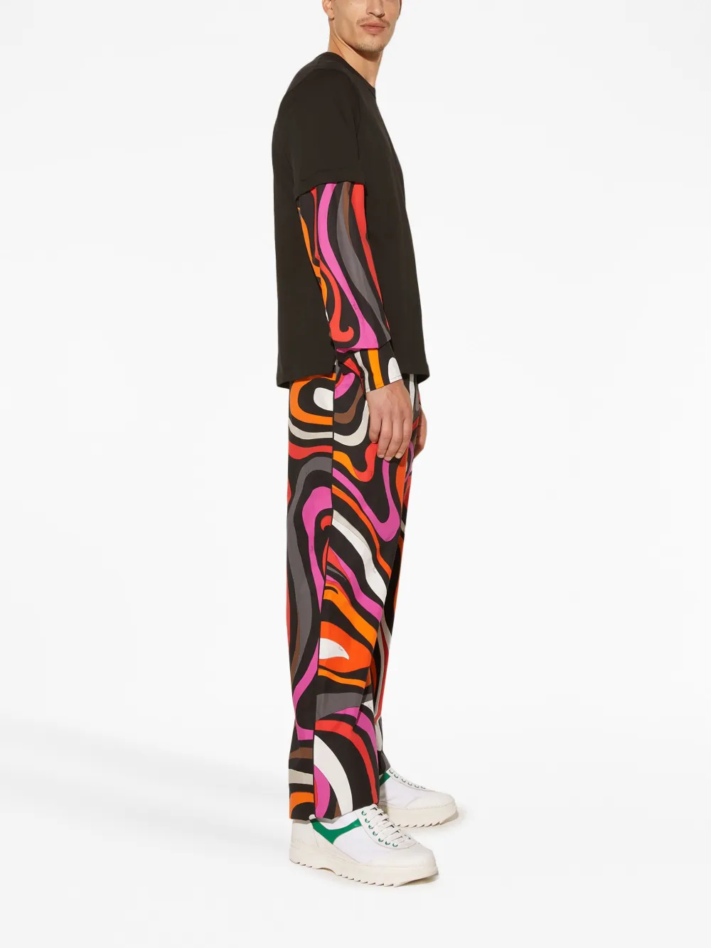 Pucci Pesci-print Layered Cotton T-shirt In Schwarz