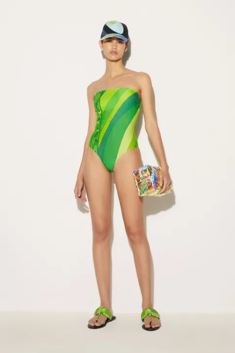 Marmo And Pesci-Print Strapless Swimsuit