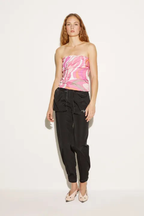 Marmo-Print Strapless Cotton Top