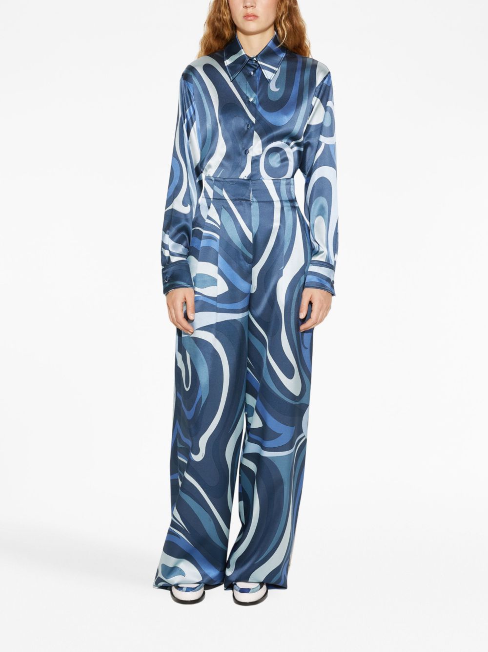 Shop Pucci Abstract-print Silk Culottes In Blue