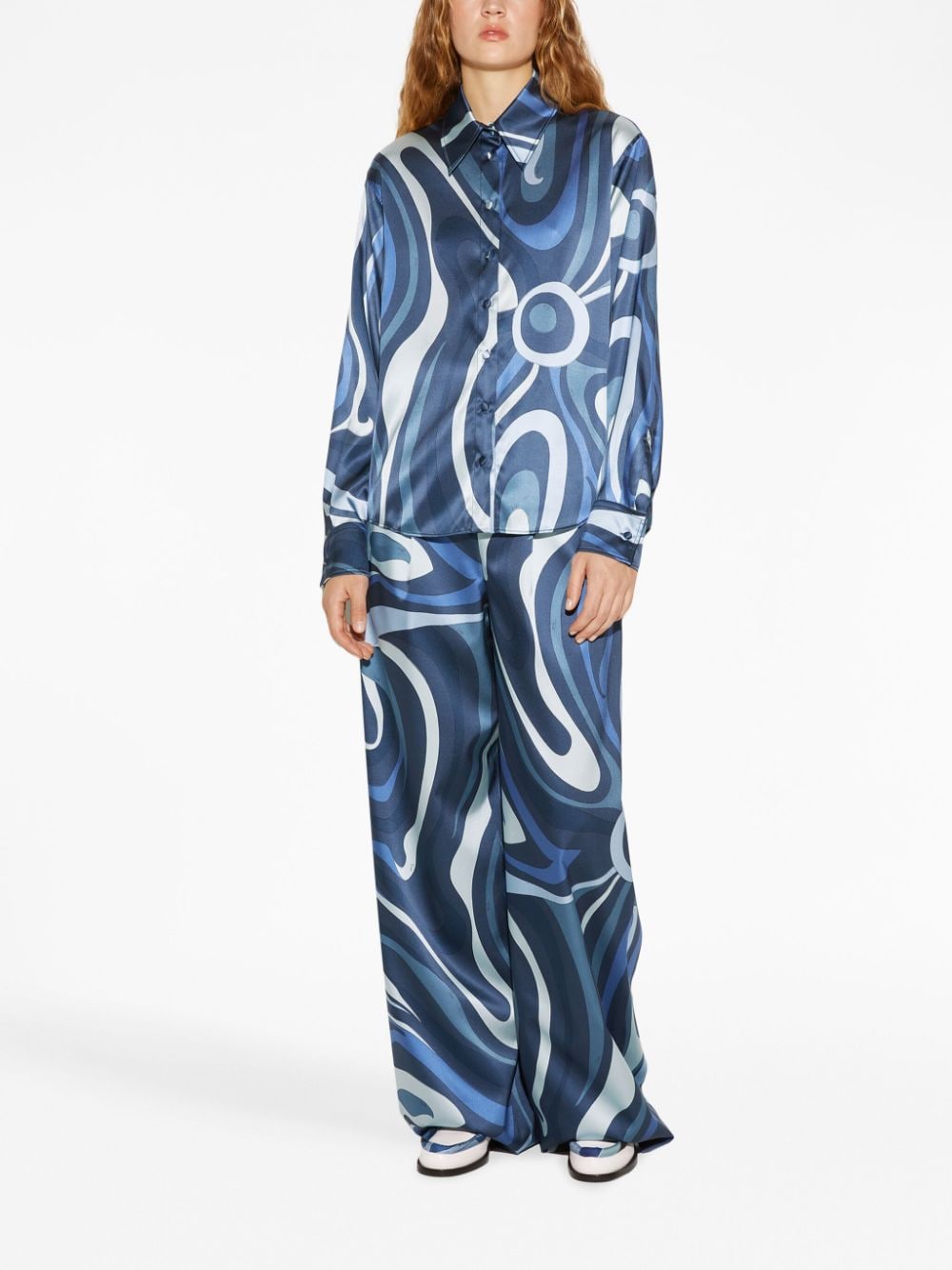 Shop Pucci Marmo-print Silk Shirt In Blue