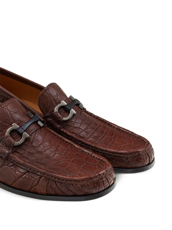 Ferragamo Dark Brown Crocodile Leather Horse Bit Loafers - Size 7.5 Ferragamo Gancini Embossed Crocodile Loafers - Brown  main image 4