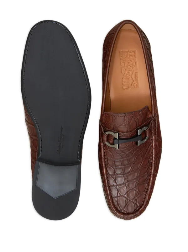 Ferragamo Gancini-ornament embossed-crocodile Loafers  display picture 1
