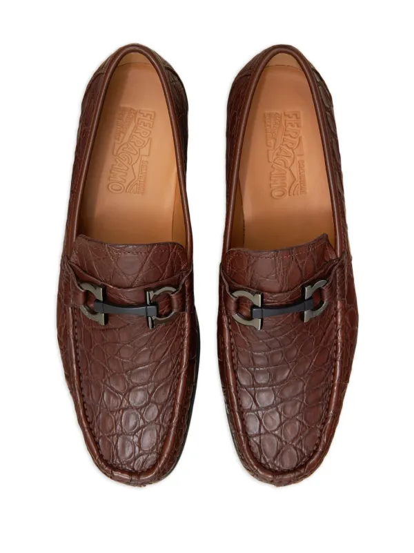 Ferragamo Gancini-ornament embossed-crocodile Loafers  display picture 2