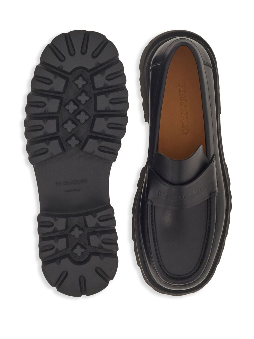 Shop Ferragamo Logo-embossed Chunky Leather Loafers In Black